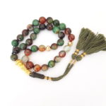 Rosary Prayer Beads Tasbeeh Men Gift Natural Brazilian Agate 18k Gold Plated