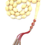 Rare Prayer Beads Natural Ivory Amber Sand Oval Red Handmade Tassel