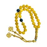 12Mm Amber Sand Misbaha Genuine Amber Aroma With Blue Tiger Eye And Gold Plated Staineless Steel Accessories Tasbeeh