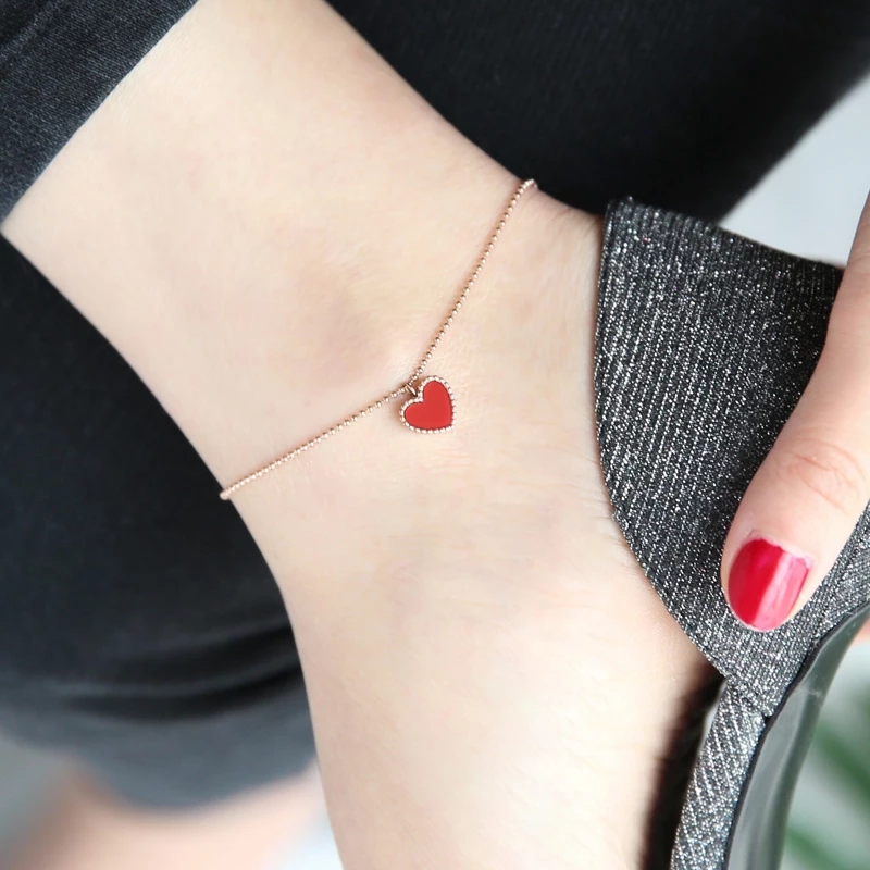 Anklet red love heart woman alloy - Image 2