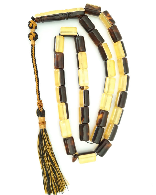 Prayer Beads Yellow and Brown Amber Sand Handmade Tassel