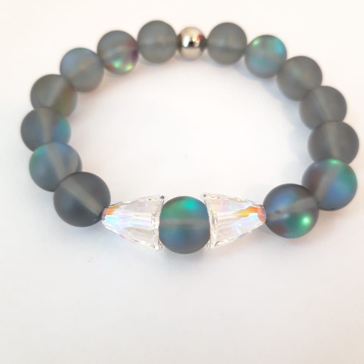 Gray and Green Angels Lights Crystal Quartz Beads Bracelet - Image 4