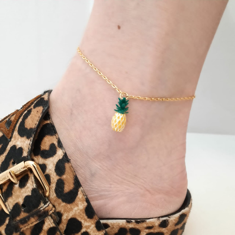 Pinaple charm yellow gold plated anklet extra extension to fit all - Image 3