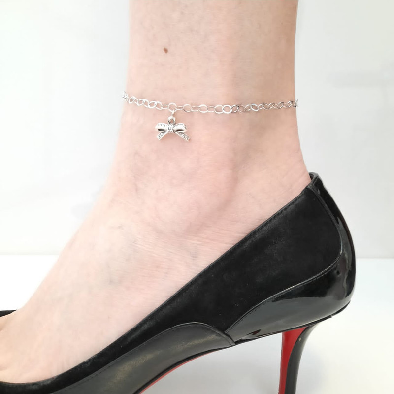 Anklet bow with circons white gold plated extra extension - Image 3