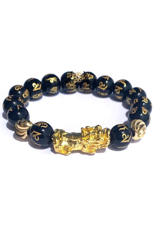 Feng Shui On Onyx Pi Yao Pi Xiu Gold Plated Beads Bracelet Power Control Encouragement Selflove
