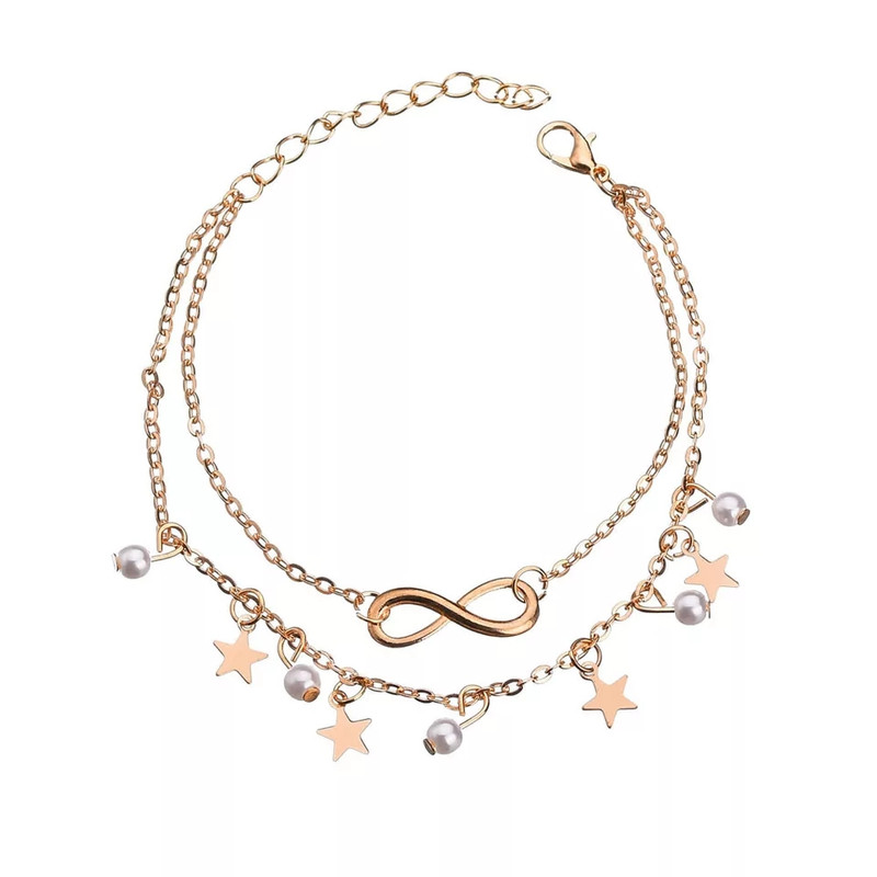 Eternity anklet yellow color with stars and beads for woman gift - Image 3