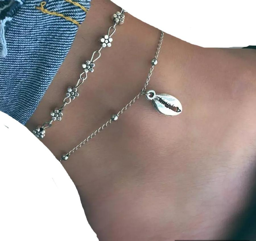 Handmade flower and shell anklets alloy - Image 3