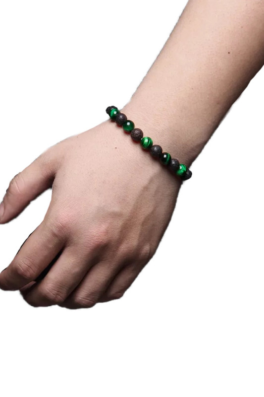 Hand Bracelet Men accessories natural volcanic and green tiger eye stones