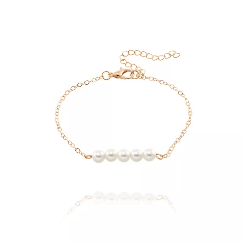 Anklet 5 natural pearls yellow gold plated extra extension - Image 3
