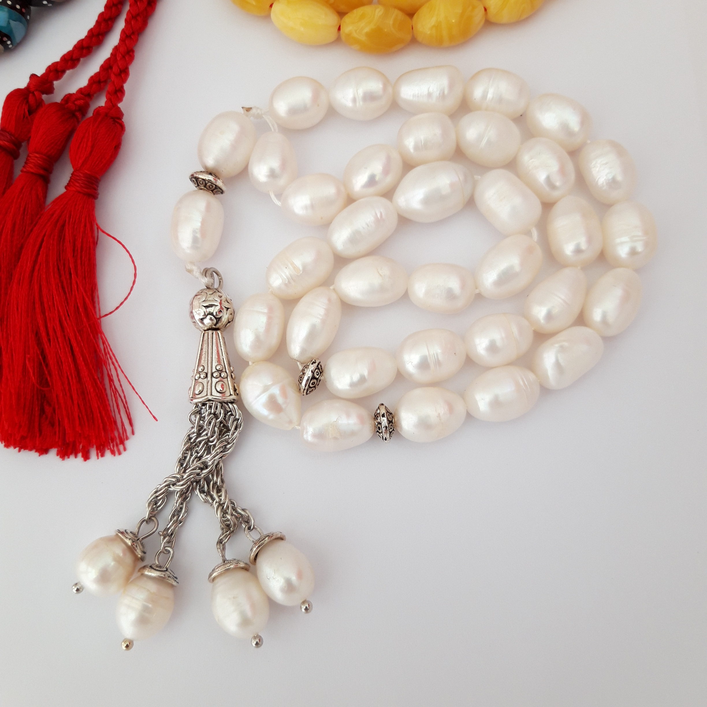 3 Handmade Sibhas. Pearl, Kook and Amber Sand - Image 4