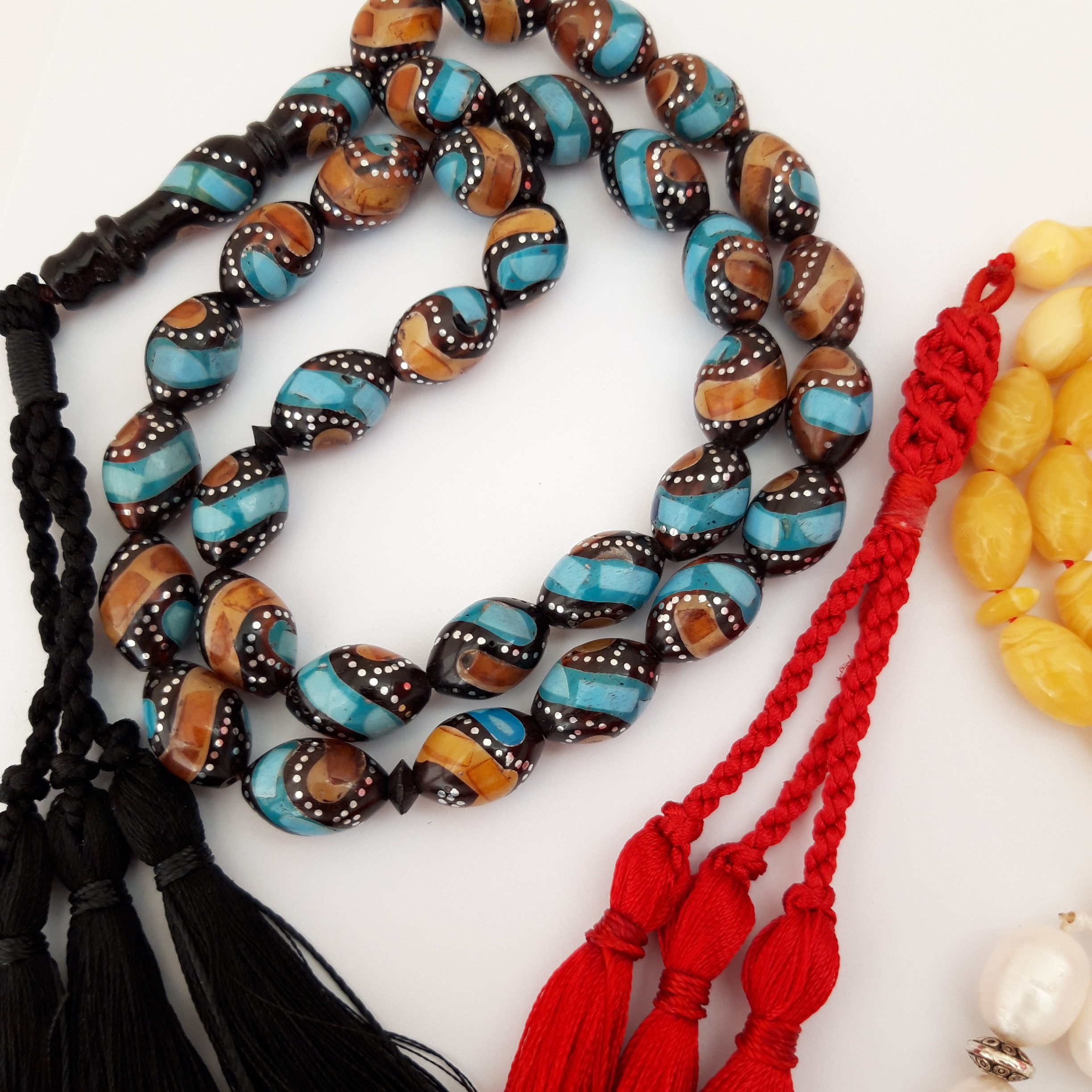 3 Handmade Sibhas. Pearl, Kook and Amber Sand - Image 2