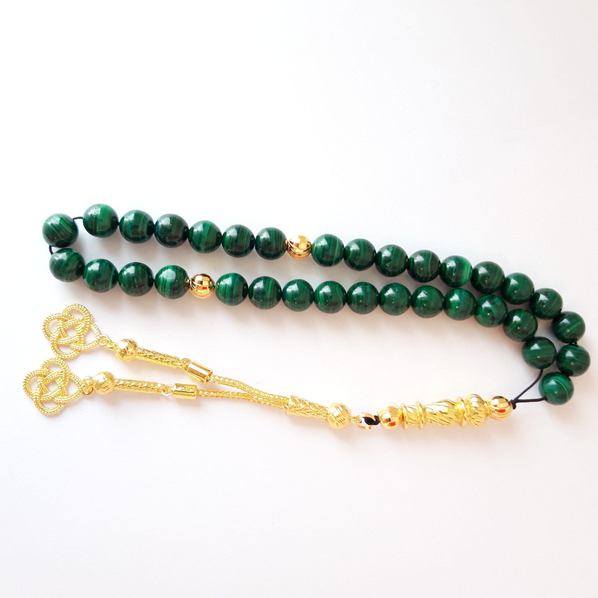 Rosary Prayer Beads Tasbeeh Men Gift Natural Malakite 18k Gold Plated Malachite - Image 3