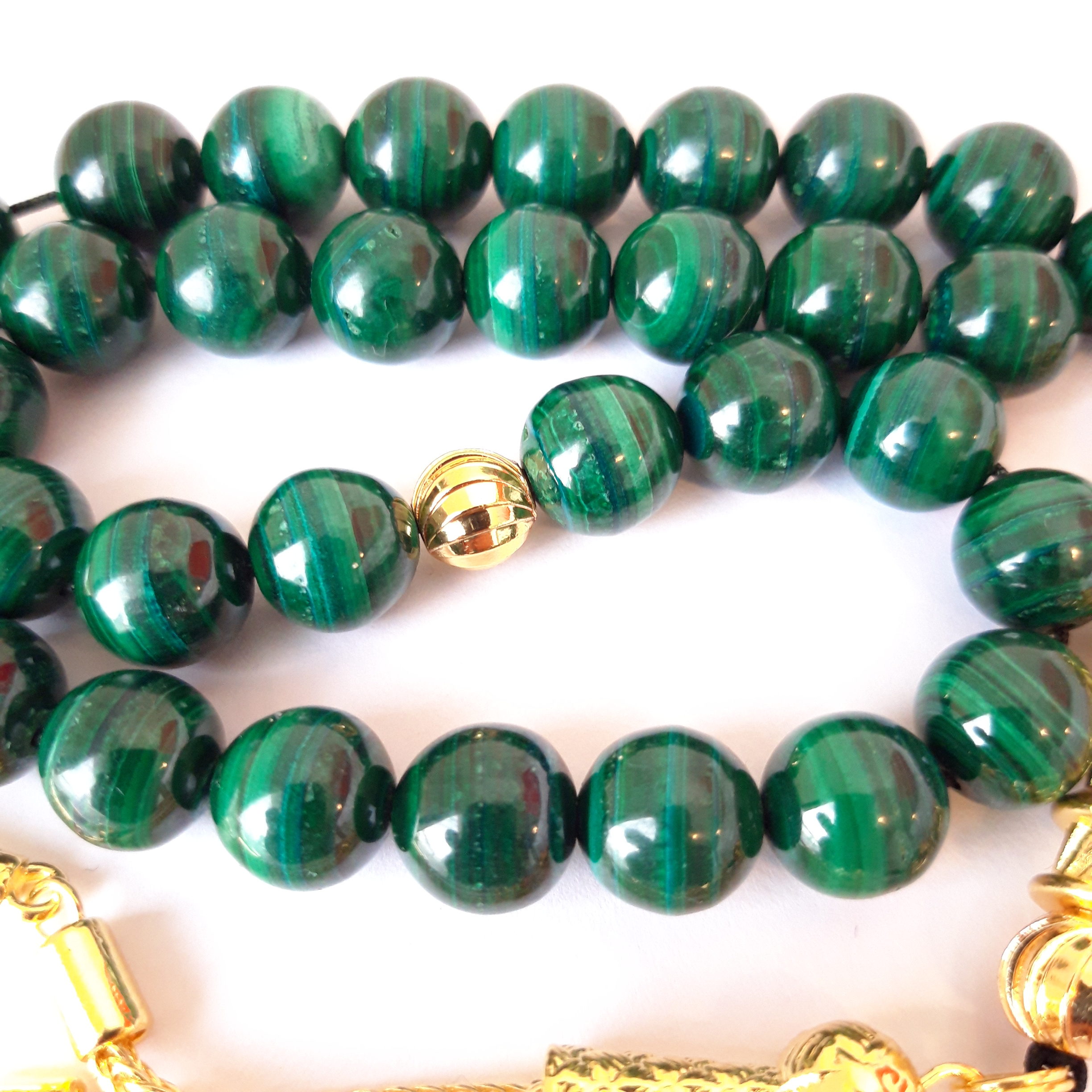 Rosary Prayer Beads Tasbeeh Men Gift Natural Malakite 18k Gold Plated Malachite - Image 2