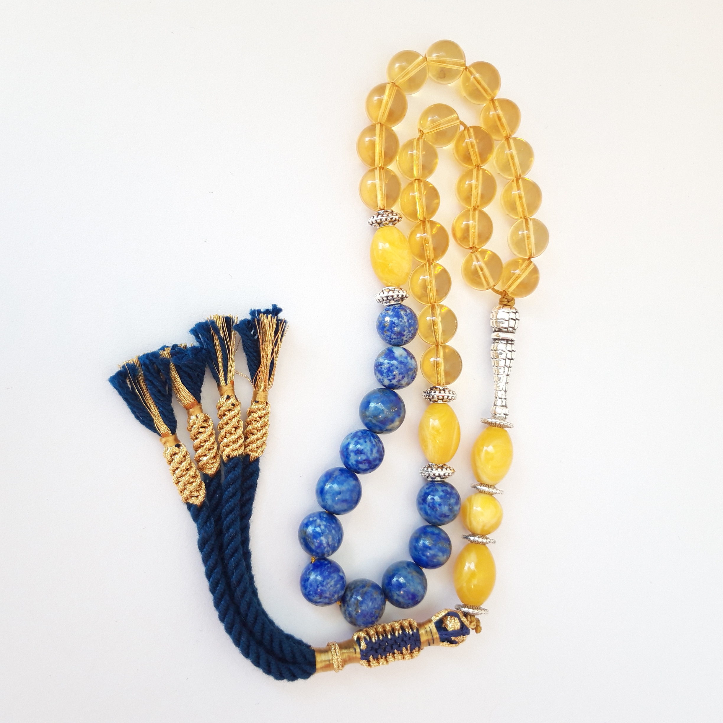 Prayer Beads Rosary Men Gift Tasbih Natural Citrine, Amber Sand and Lapis Lazuli - Image 2