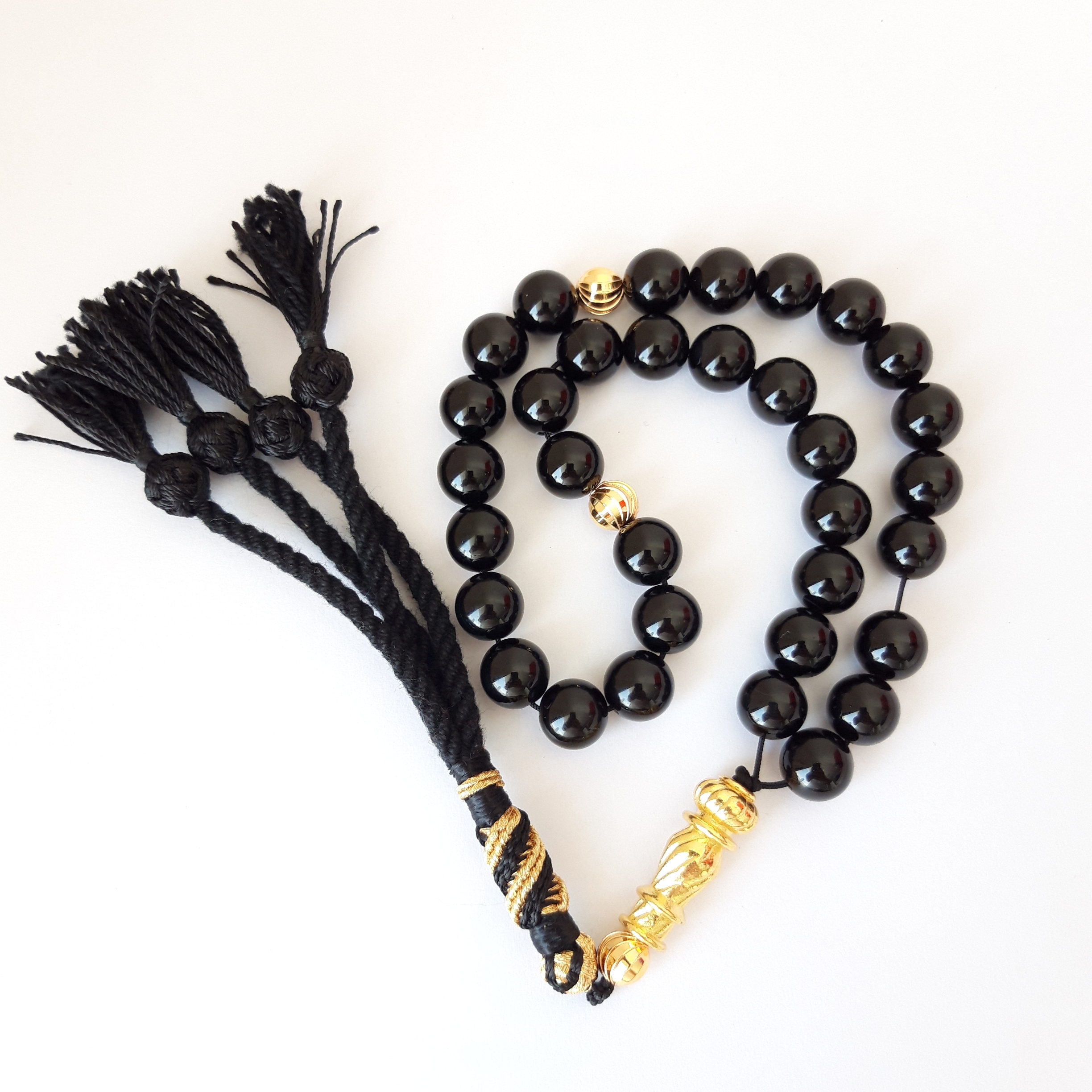 Prayer Beads Rosary Men Gift Tasbih Natural Onyx 18k Gold Plated - Image 2