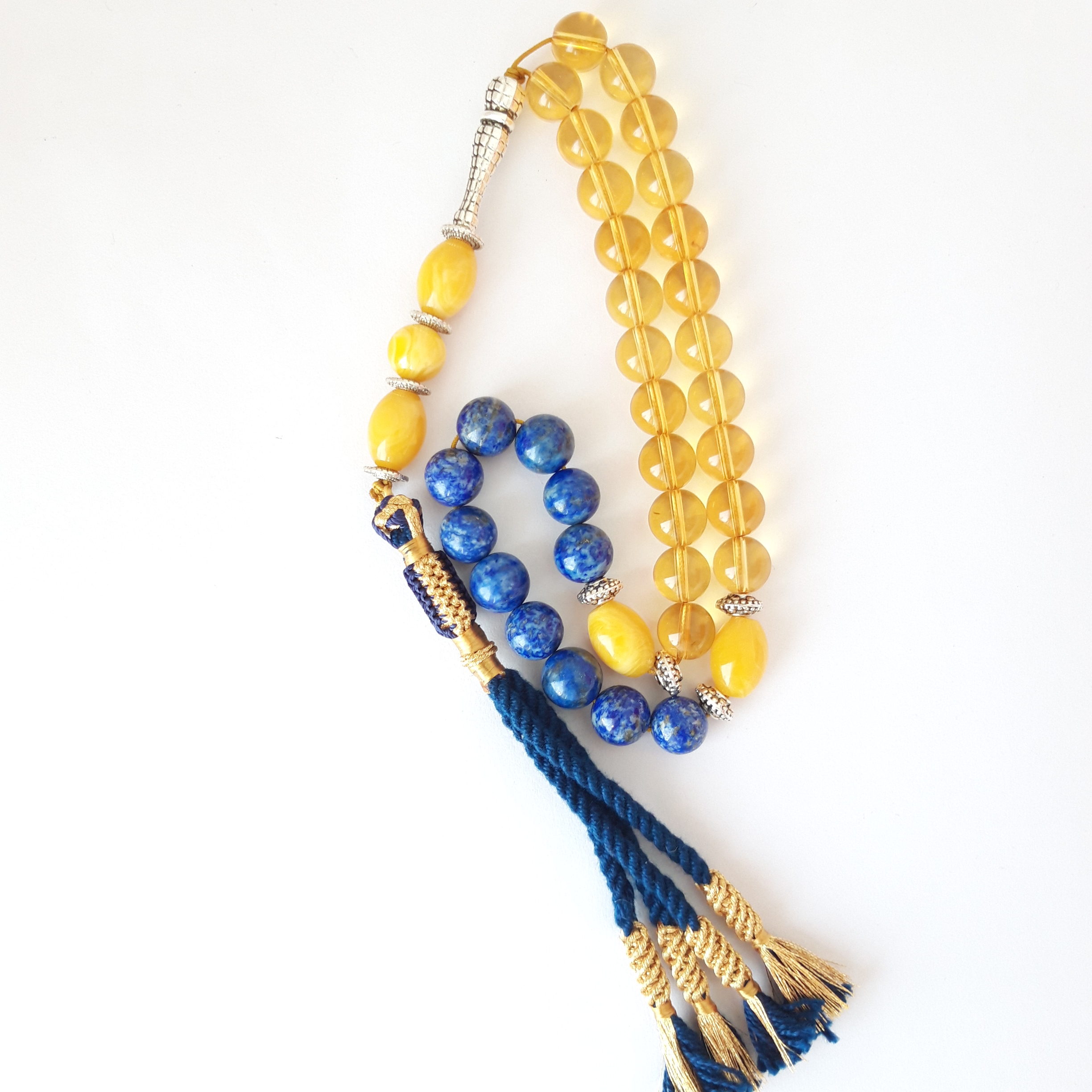 Misbaha Natural Amber Sand Citrine and Lapis Lazuli - Image 3