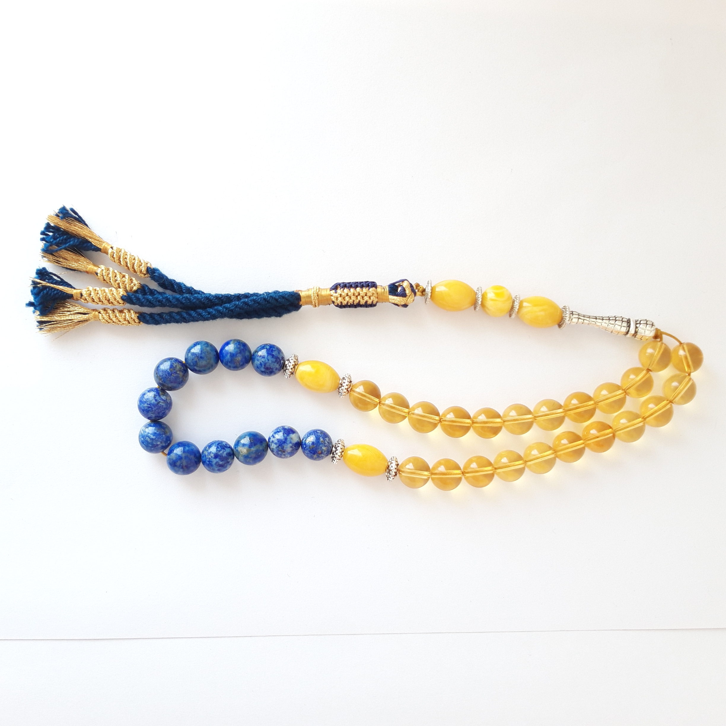 Misbaha Natural Amber Sand Citrine and Lapis Lazuli - Image 2