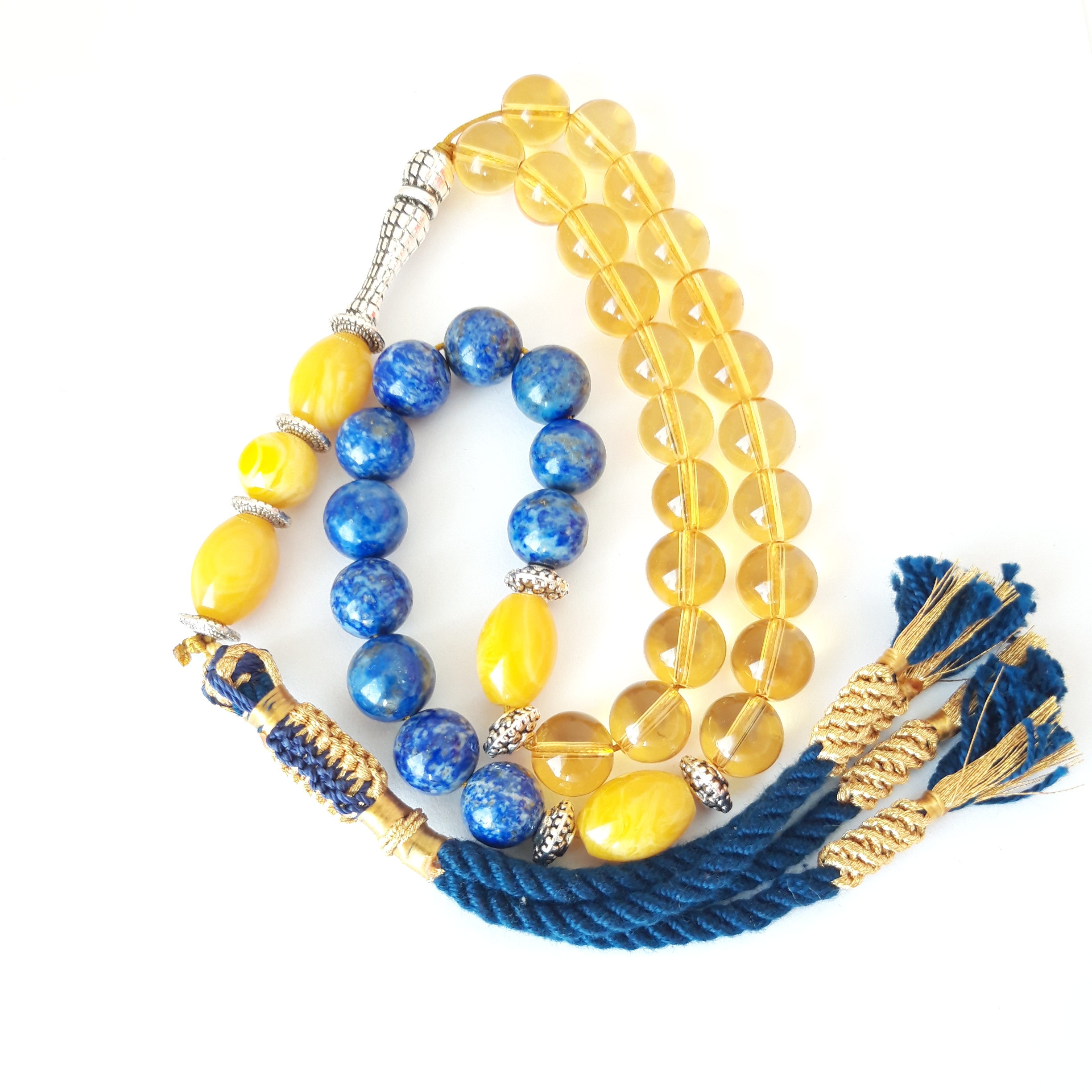 Prayer Beads Rosary Men Gift Tasbih Natural Citrine, Amber Sand and Lapis Lazuli - Image 3