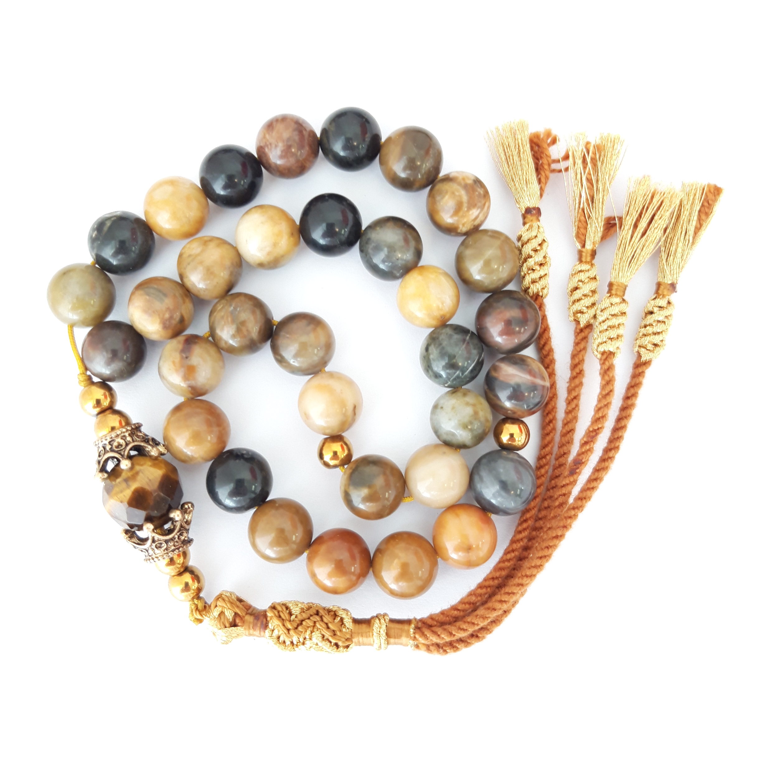 Rosary Gift Prayer Beads Men Tasbih Natural Jasper and Crafted Tiger Eye - Image 2