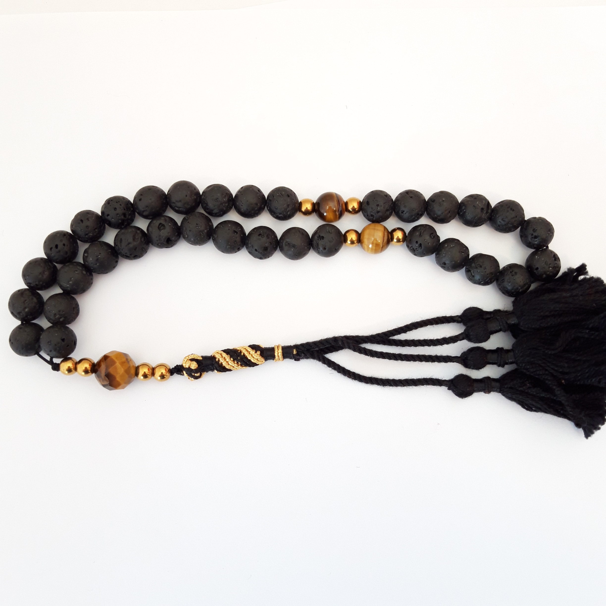Rosary Prayer Beads Tasbeeh Men Gift Natural Volcanic Lava, Tiger Eye Smooth and Crafted - Image 2