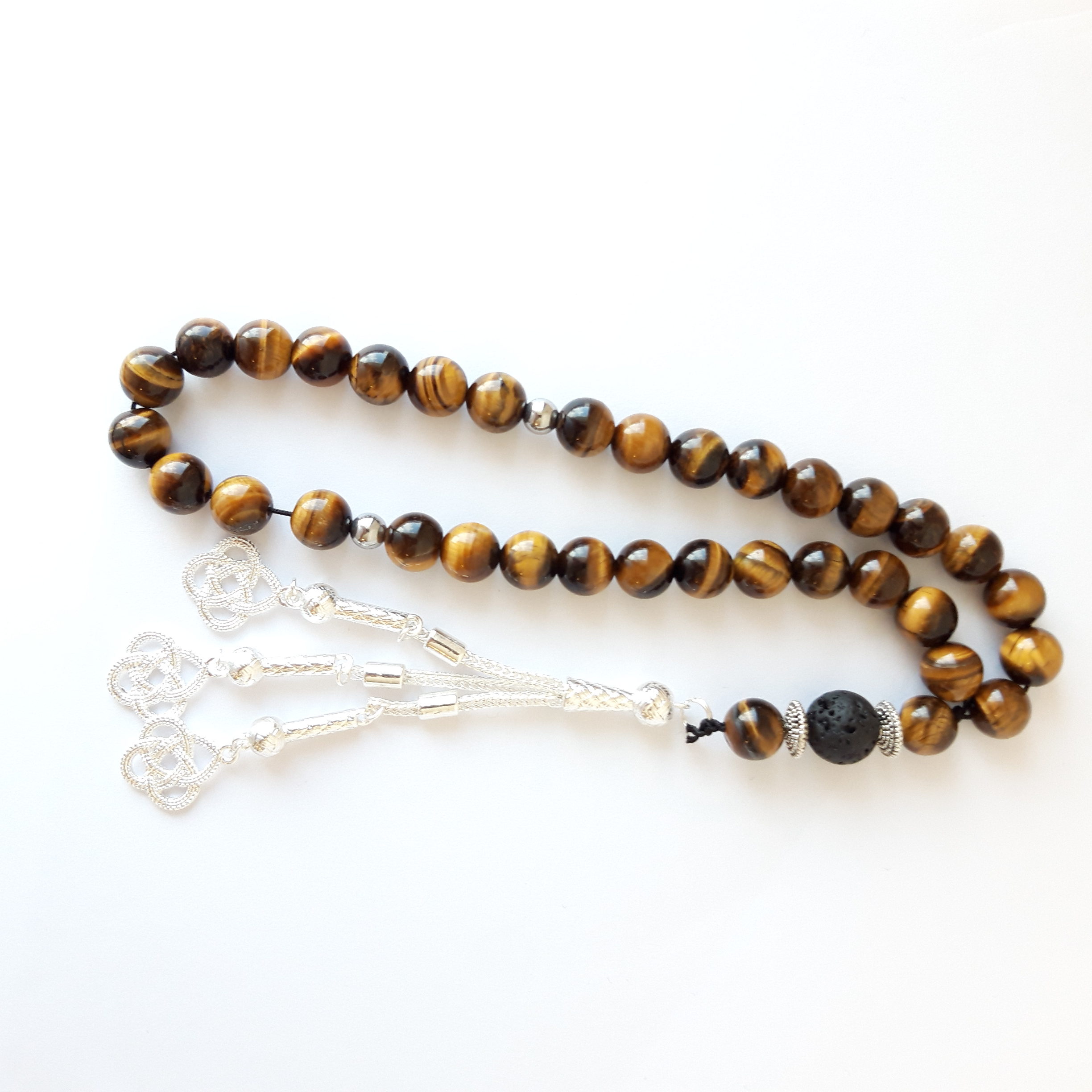 Rosary Prayer Beads Tasbeeh Men Gift Natural Tiger Eye and 12MM Volcanic Lava - Image 3