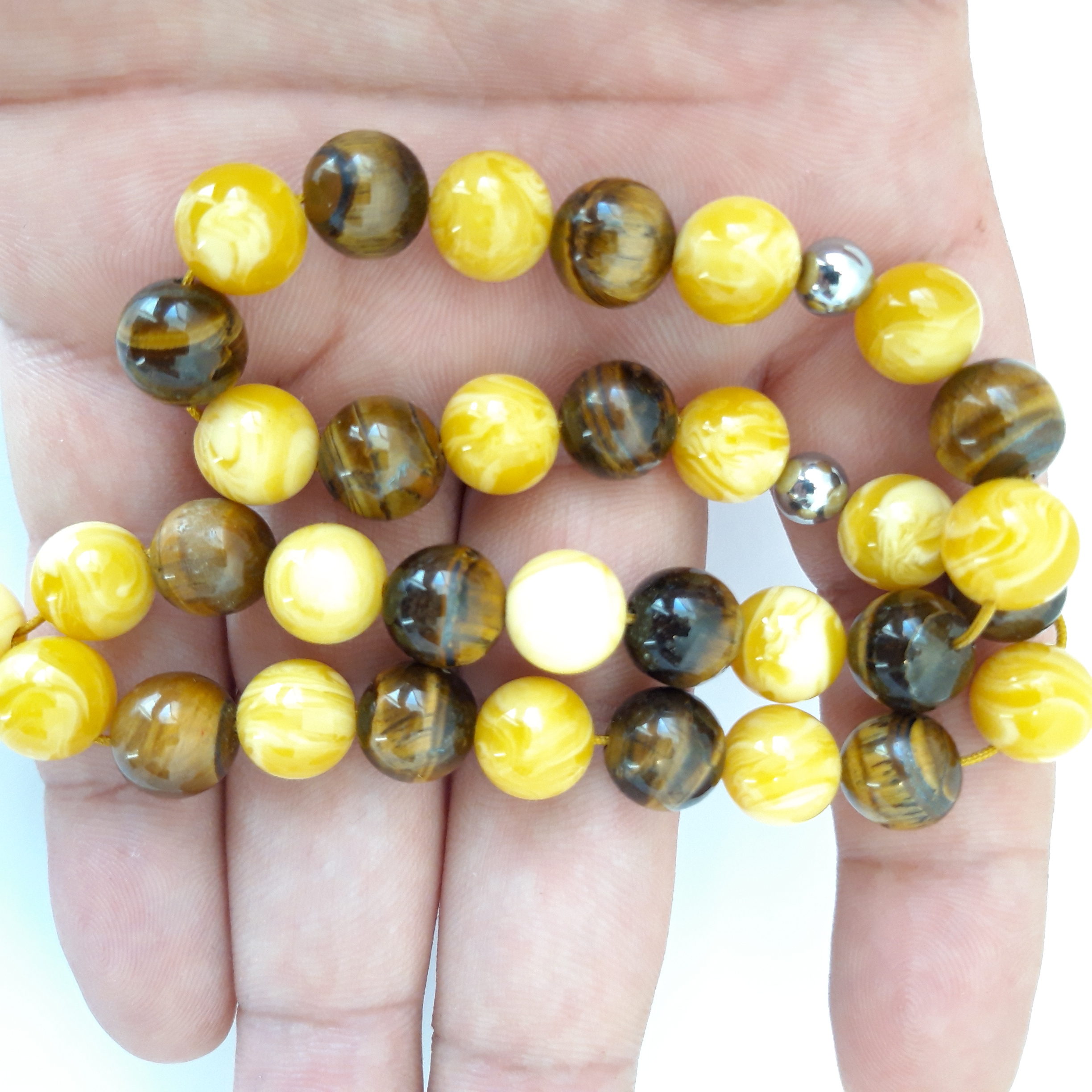 Rosary Prayer Beads Tasbeeh Men Gift Natural Amber Sand and Tiger Eye - Image 3