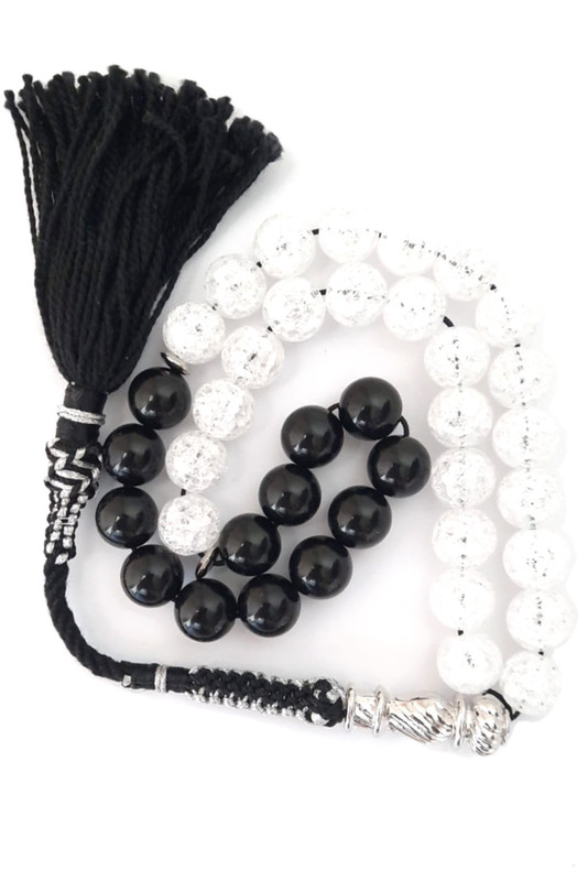 Natural Clear Quartz with Rare Black Amber Sand with Black and Silver Color Tassel - Image 3