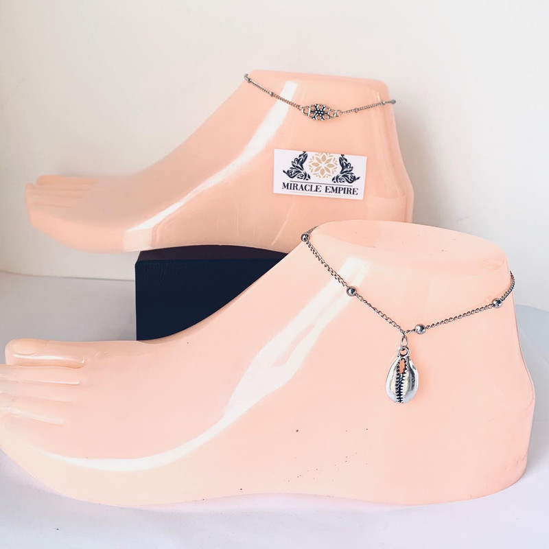 Handmade extended flower and shell anklets alloy - Image 2