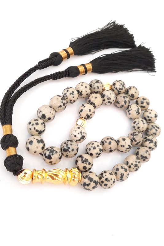 Exlusive Prayer Beads Design Natural Jasper 18k Gold Plated Beads Handmade Tassel