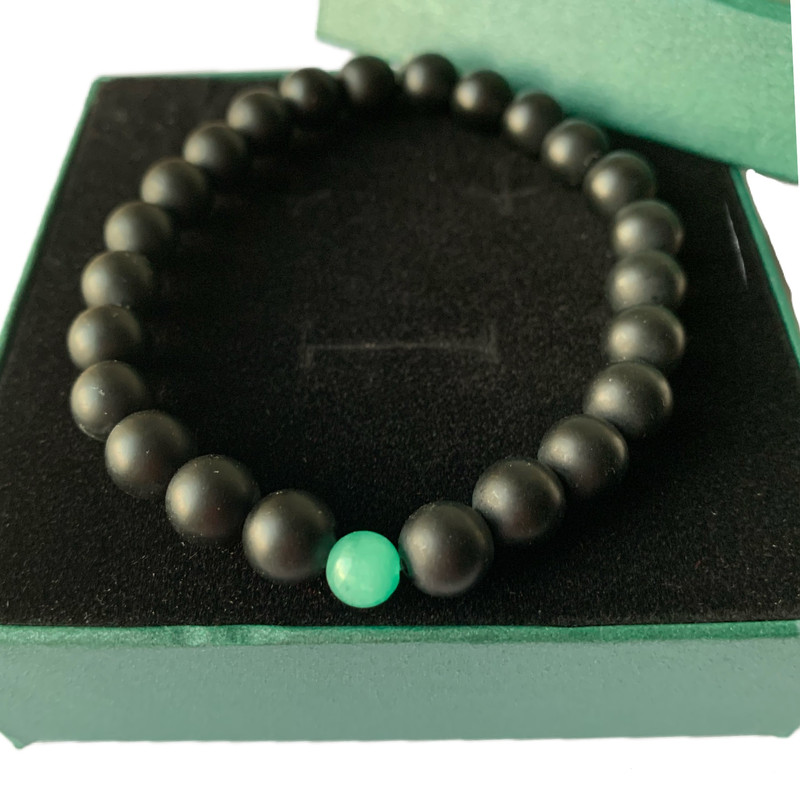 Emerald Emeralds Green Gift MY ONE & ONLY Natural onyx with genuine Colombian Emerald solitaire beads 5-6mm bracelet - Image 3