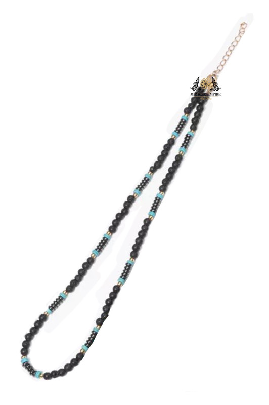 Men Necklace Natural Stones 4MM Volcanic Lava Turquoise And Hemitate - Image 3