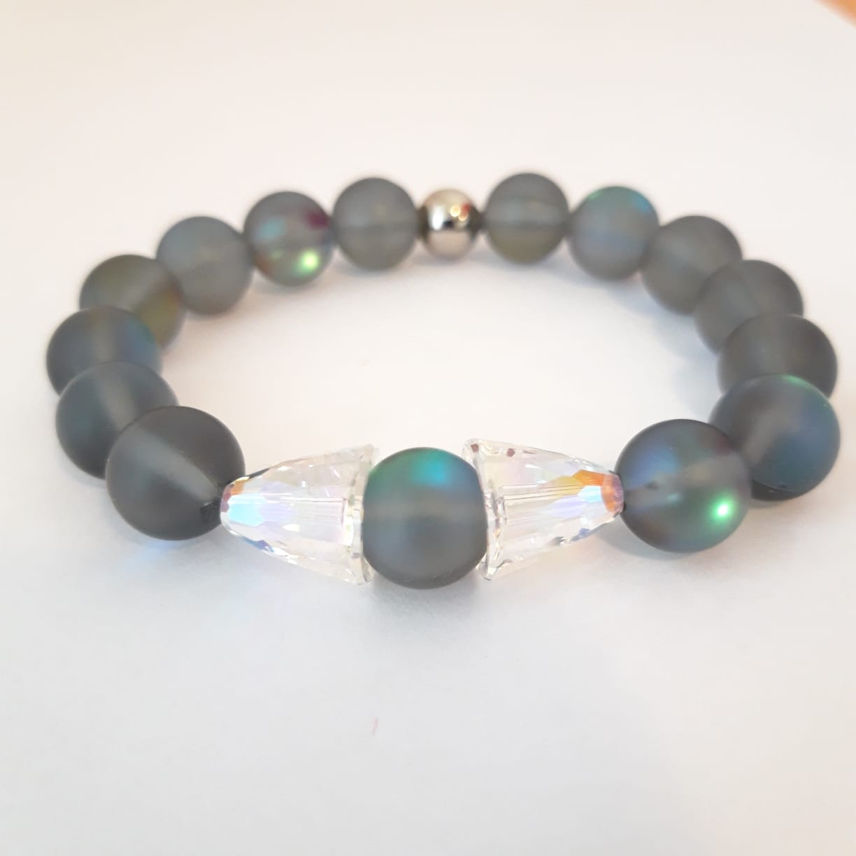 Gray and Green Angels Lights Crystal Quartz Beads Bracelet - Image 2