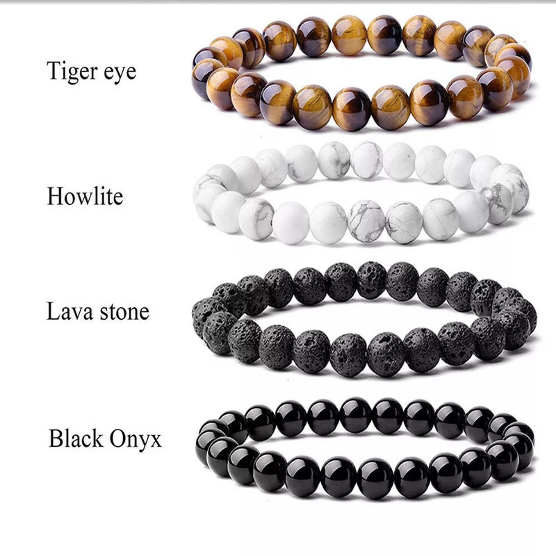 4 Bracelets Set
Natural Tiger eye, Howlite, Lava Stone & Black Onyx - Image 3