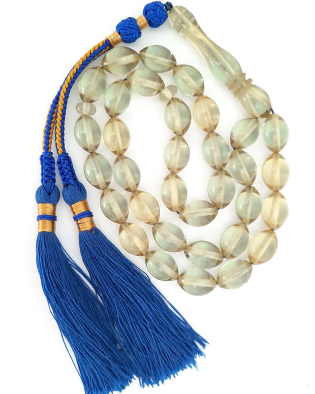 Prayer Beads Men's Gifts for Him Natural Blue Amber Sand Handmade Tassel
