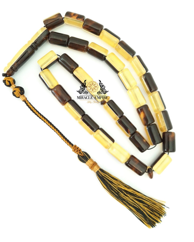 Prayer Beads Yellow and Brown Amber Sand Handmade Tassel - Image 2
