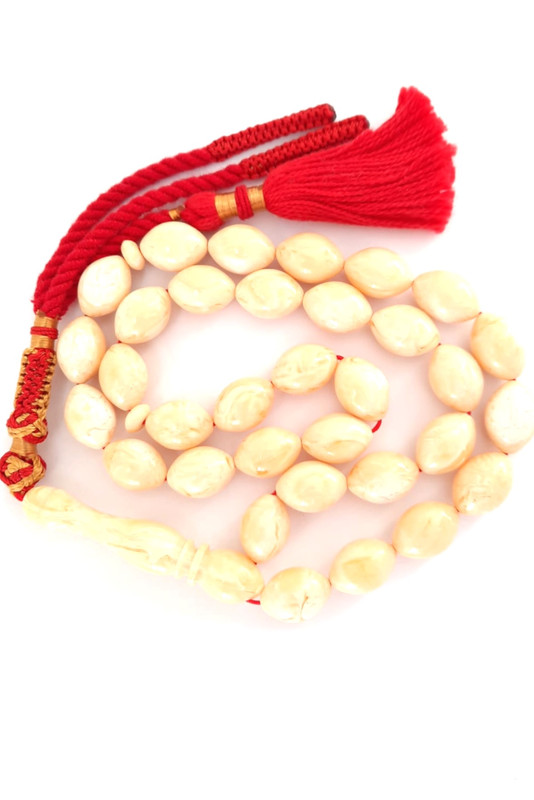 Rare Prayer Beads Natural Ivory Amber Sand Red Handmade Tassel - Image 2