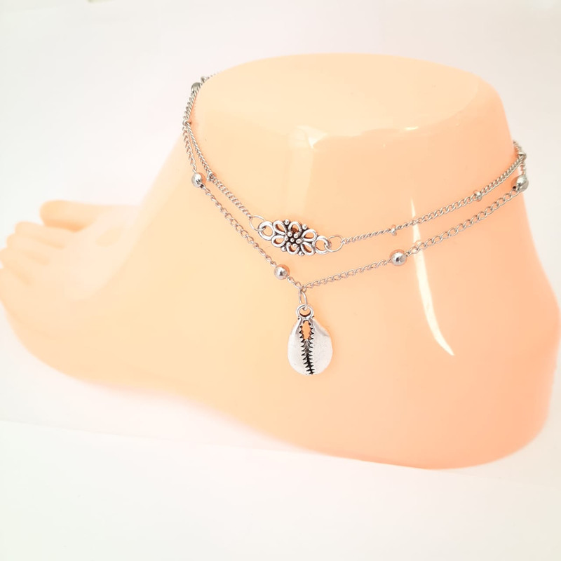 Handmade extended flower and shell anklets alloy