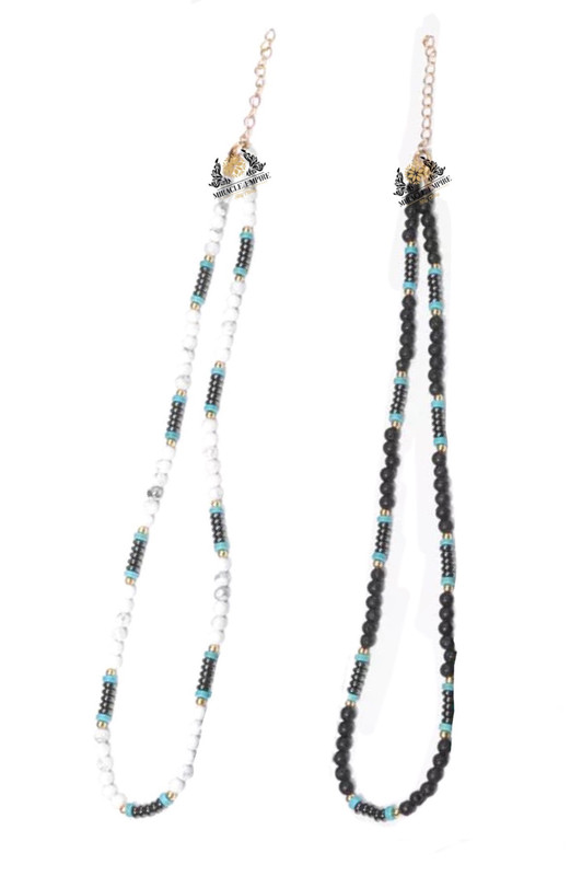 2 Men Necklaces Set Natural Stones 4MM Volcanic Lava And Howlite - Image 3