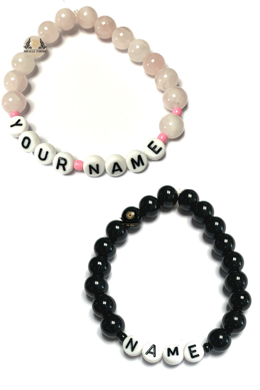 2 Bracelets Couples Bff Set YOUR NAME Woman And Man Unisex Bracelet Natural Onyx - Image 2