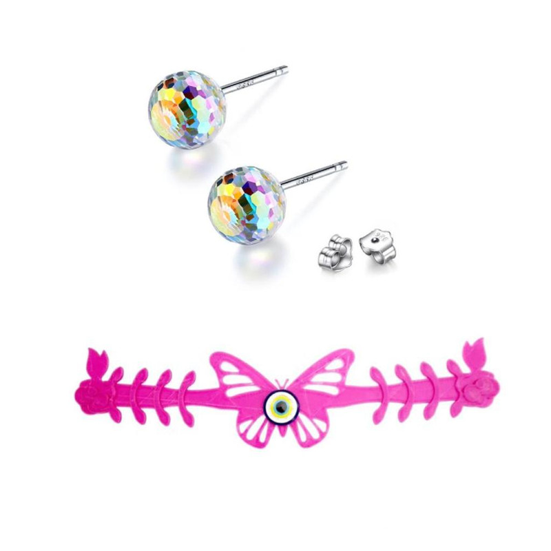 Mask holder butterfly pink with crystal earrings changes color with light sun