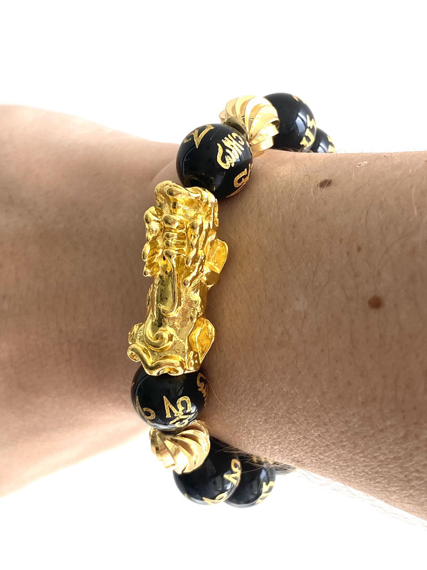 Feng Shui On Onyx Pi Yao Pi Xiu Gold Plated Beads Bracelet Power Control Encouragement Selflove - Image 2