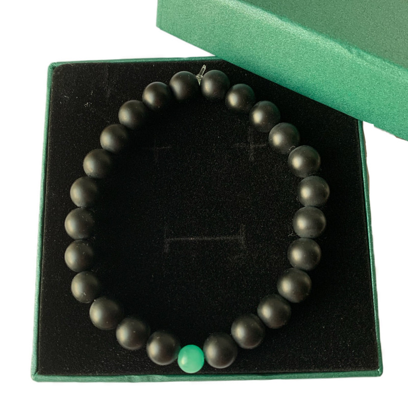 Emerald Emeralds Green Gift MY ONE & ONLY Natural onyx with genuine Colombian Emerald solitaire beads 5-6mm bracelet - Image 2