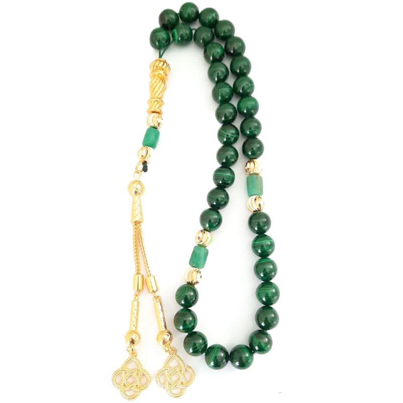 Prayer Beads Emerald Emeralds Green Gift THE EMPRESS natural malachite stone with genuine authentic Colombian Emerald 18k gold plated beads. Exclusive Design timeless piece of art Misbaha - Image 5