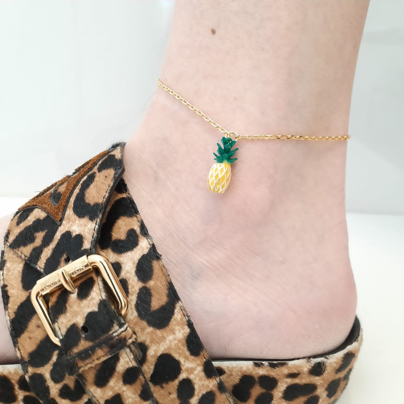 Pinaple charm yellow gold plated anklet extra extension to fit all