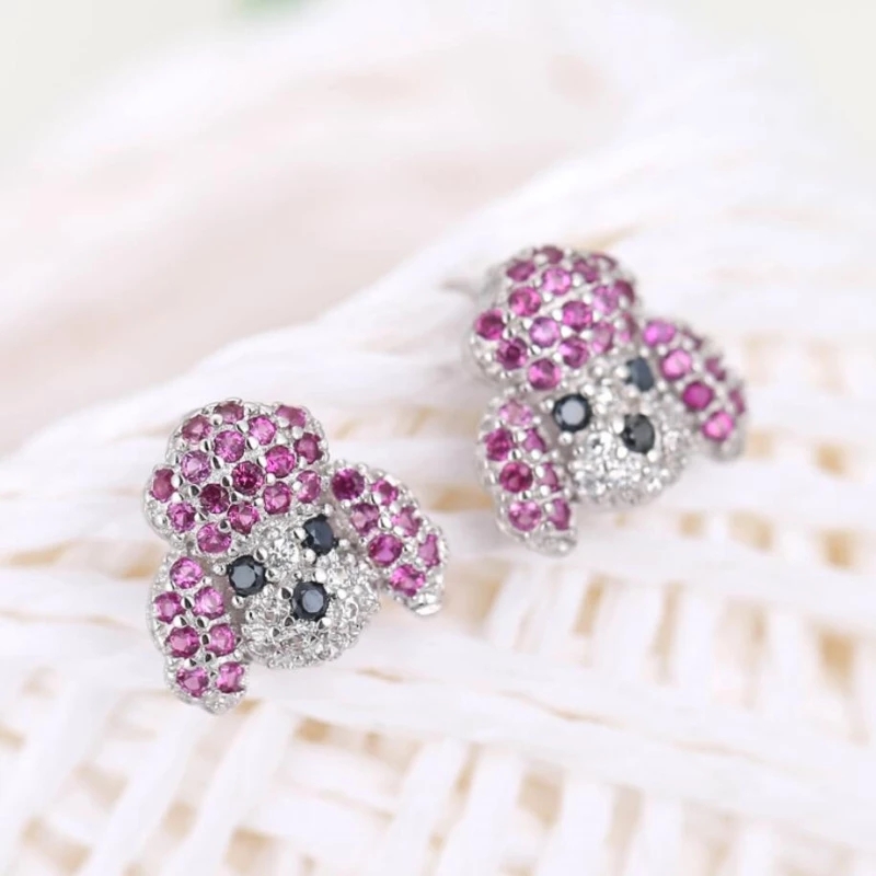 Puppy dog earrings gold plated pink and black circons for girls kids fashion party - Image 3