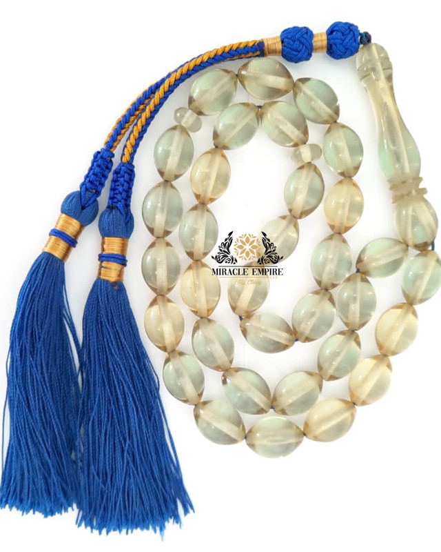 Prayer Beads Men's Gifts for Him Natural Blue Amber Sand Handmade Tassel - Image 3