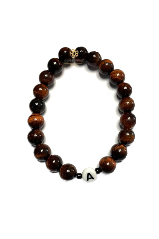 Woman Bracelet Man Unisex Initials Of Letter Natural Red Tiger Eye - Image 2