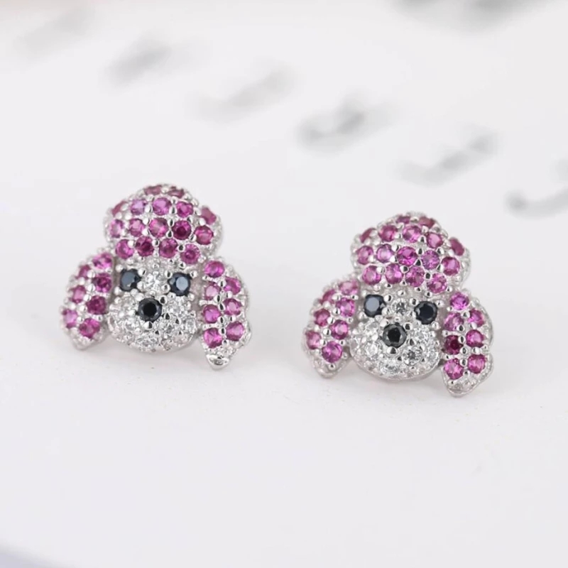 Puppy dog earrings gold plated pink and black circons for girls kids fashion party - Image 2