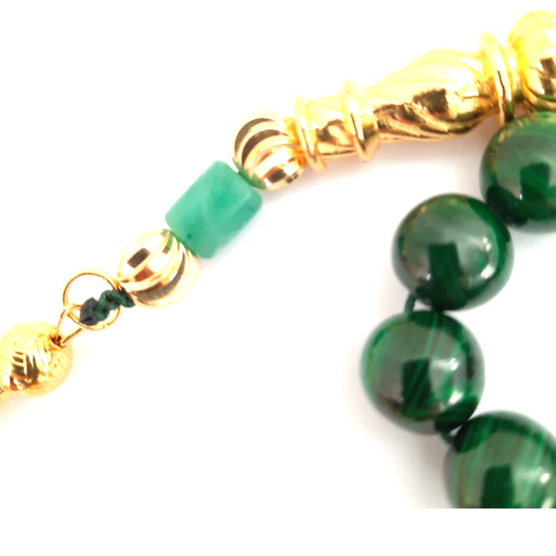 Prayer Beads Emerald Emeralds Green Gift THE EMPRESS natural malachite stone with genuine authentic Colombian Emerald 18k gold plated beads. Exclusive Design timeless piece of art Misbaha - Image 6