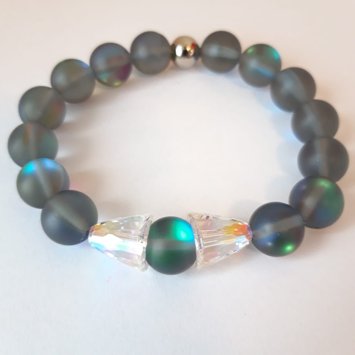 Gray and Green Angels Lights Crystal Quartz Beads Bracelet - Image 3